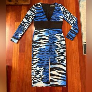 True Violet deep V animal dress.